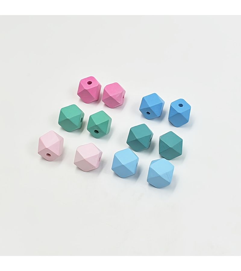 30 Geometric Faceted Polygonal Wooden Beads 15mm Colored Octagon with Holes for DIY Decoration - Image 5