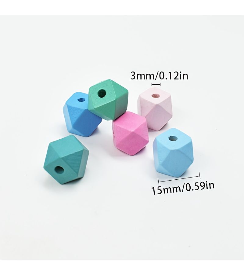 30 Geometric Faceted Polygonal Wooden Beads 15mm Colored Octagon with Holes for DIY Decoration - Image 4