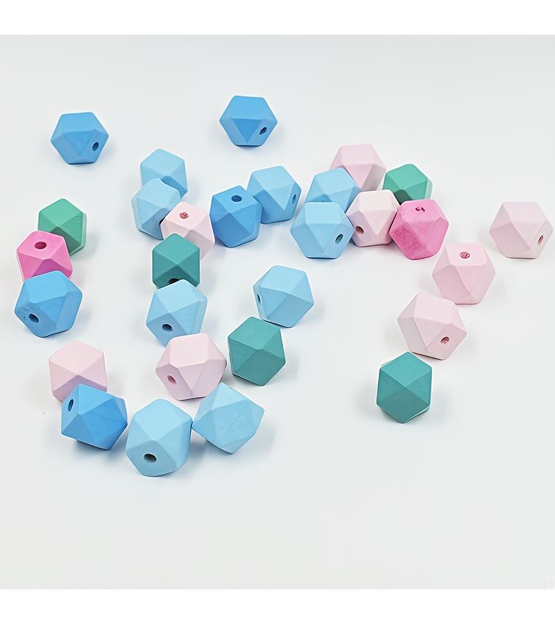 30 Geometric Faceted Polygonal Wooden Beads 15mm Colored Octagon with Holes for DIY Decoration - Image 3