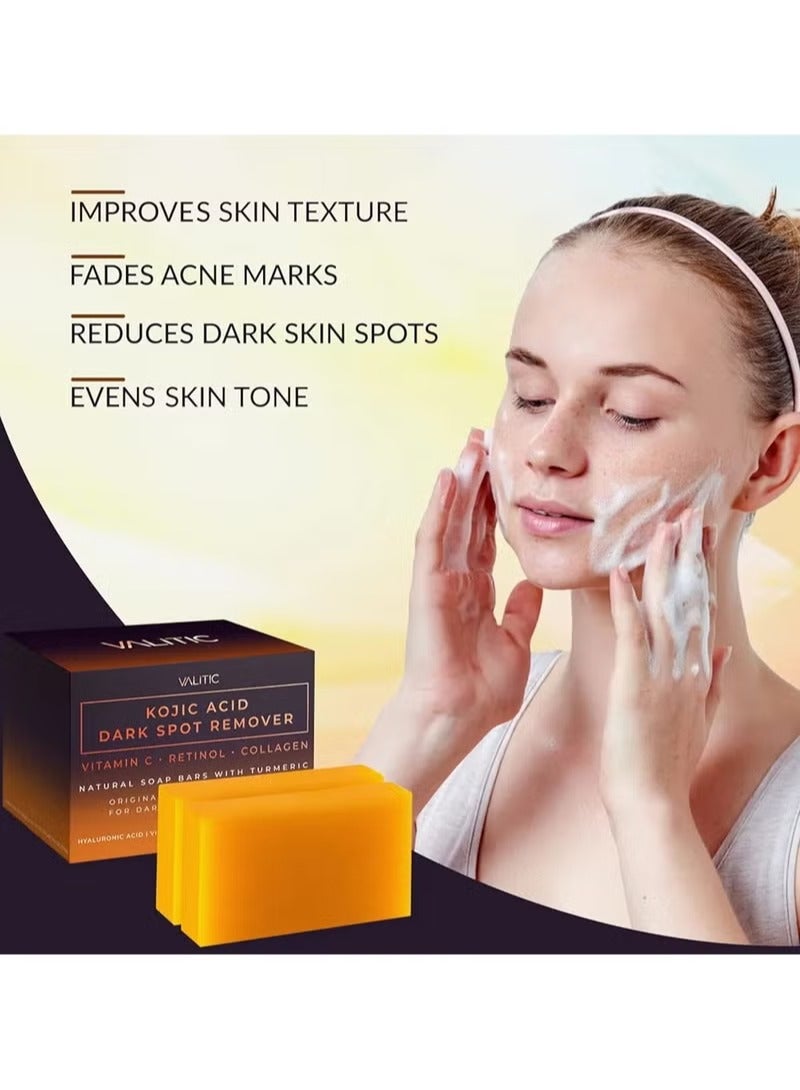 فاليتيك صابون حمض الكوجيك لإزالة البقع الداكنة و تفتيح البشرة (عبوتين) - مع فيتامين سي، الريتينول، الكولاجين، الكركم | مركب ياباني مع حمض الهيالورونيك، فيتامين إي، زبدة الشيا، زيت الزيتون - Image 3