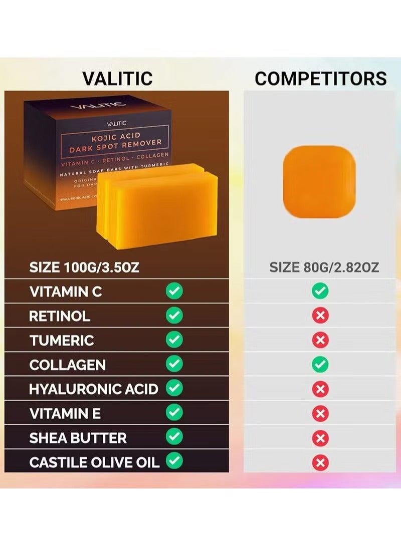 فاليتيك صابون حمض الكوجيك لإزالة البقع الداكنة و تفتيح البشرة (عبوتين) - مع فيتامين سي، الريتينول، الكولاجين، الكركم | مركب ياباني مع حمض الهيالورونيك، فيتامين إي، زبدة الشيا، زيت الزيتون - Image 5