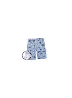 Men's swimsuit is gray shorts with drawings on i