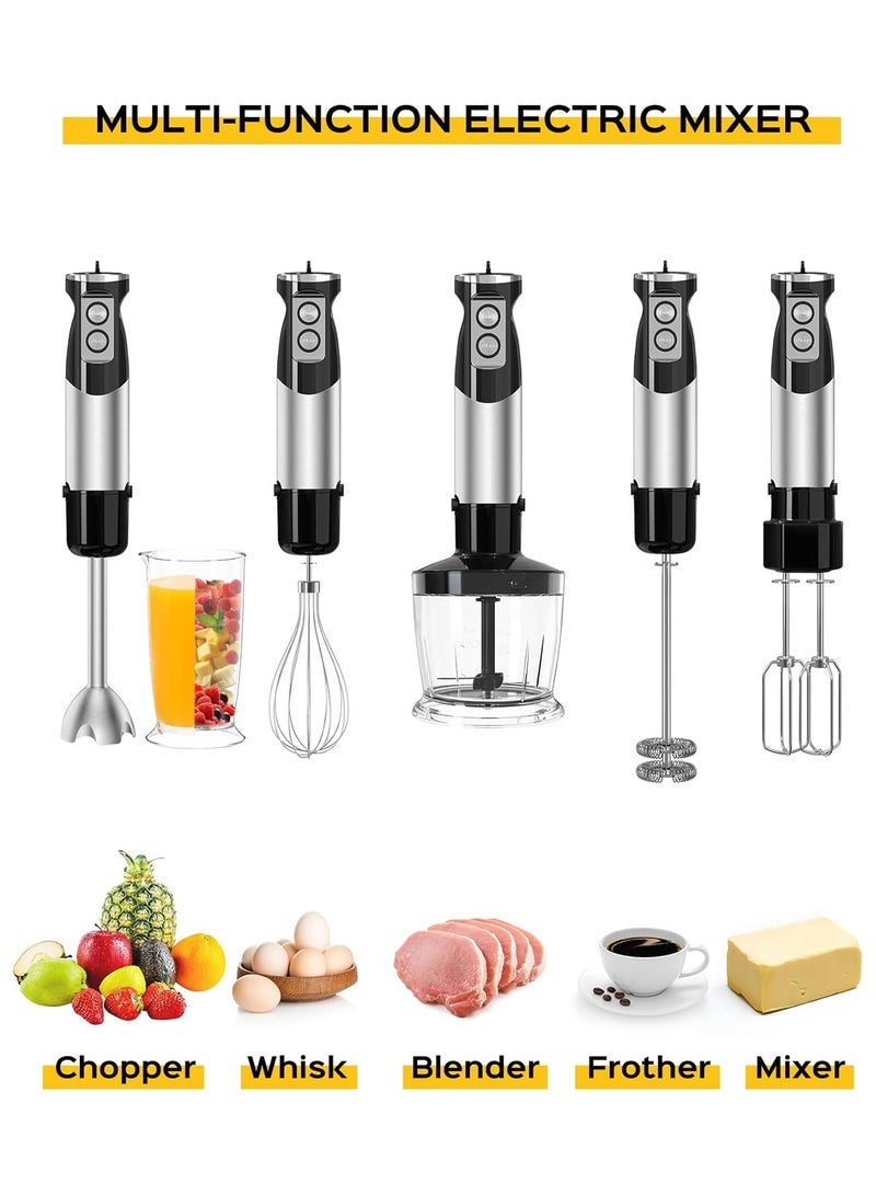 6-in-1 Hand Blender, 600W 12 Speed Handheld Blender with 600ml Beaker, 500ml Chopper, Egg Whisk, Milk Frother, Stainless Steel Blades for Soup, Smoothie, Puree - Image 4