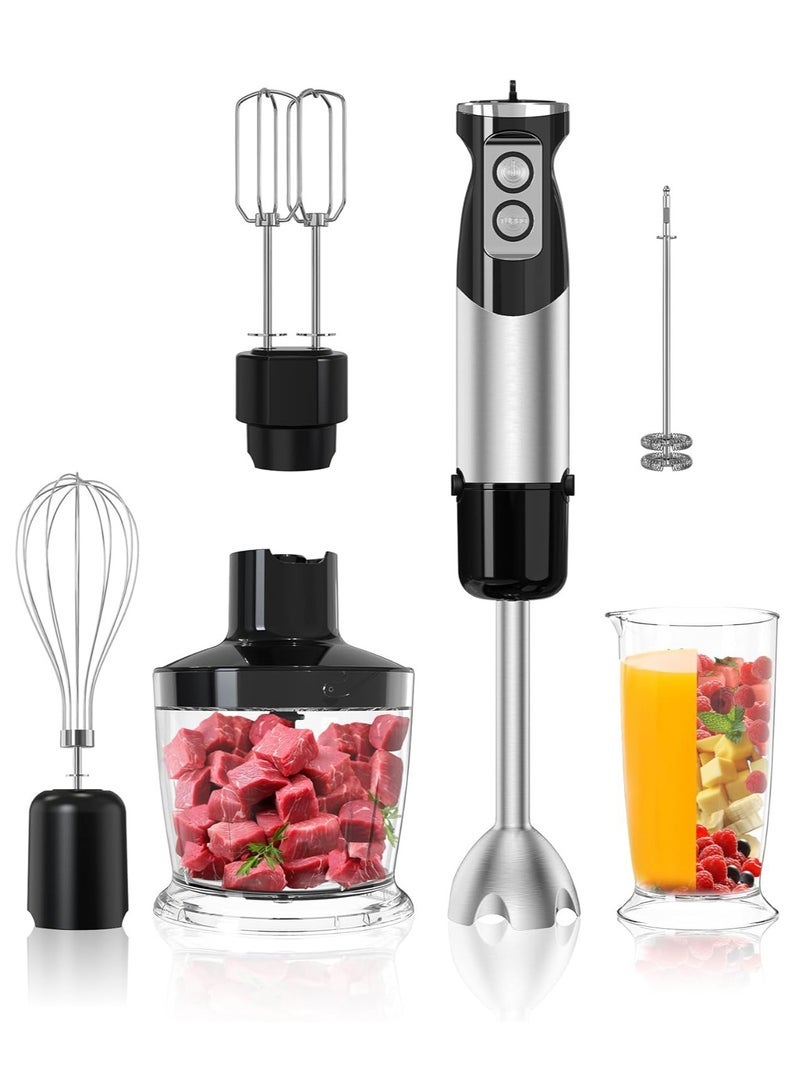 6-in-1 Hand Blender, 600W 12 Speed Handheld Blender with 600ml Beaker, 500ml Chopper, Egg Whisk, Milk Frother, Stainless Steel Blades for Soup, Smoothie, Puree - Image 1
