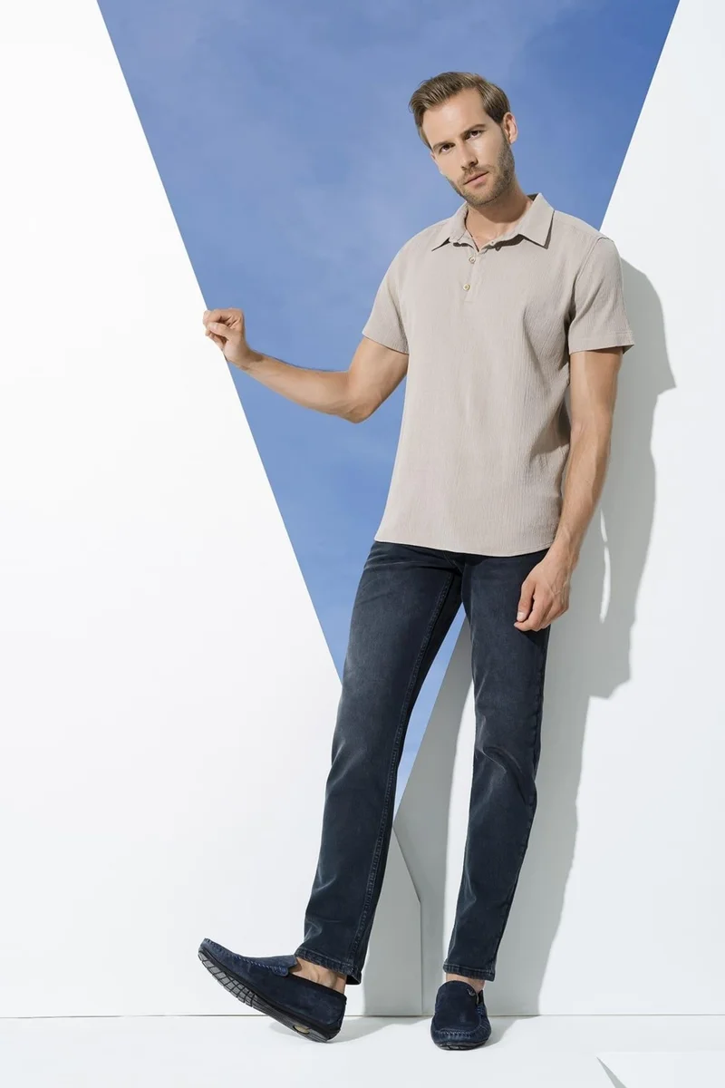 For You Man Organic 3 Button Short Sleeve Stone Shirt
