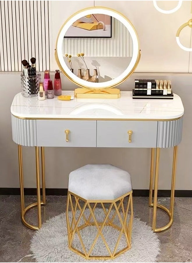 fashionhome Luxury Modern LED Lighted Vanity Desk for Makeup Elegant MDF Dressing Table with Spacious Storage, Adjustable Brightness Mirror, and Sleek Contemporary Design Perfect Beauty Station for Bedroom & Glam Room  - Image 1