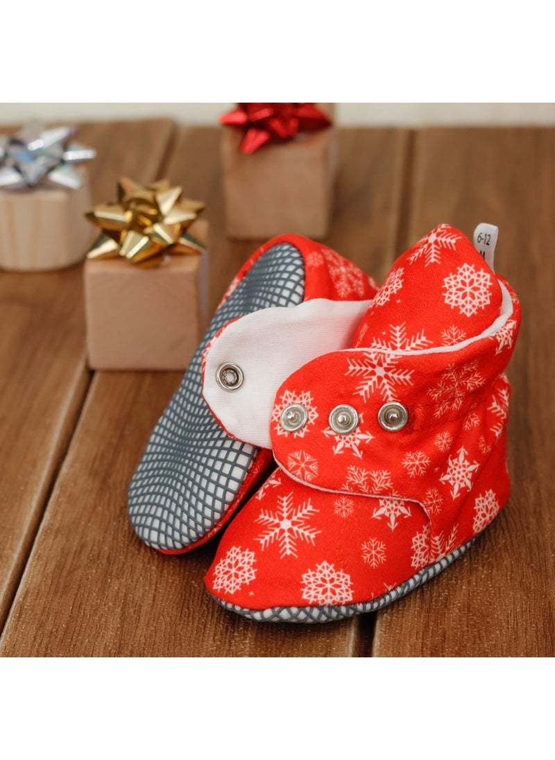 Ella Bonna Organic Cotton Baby Slippers, Non-Slip Sole, Newborn Booties, Home Nursery Shoes, New Year's Special Snow Ball  - Image 3