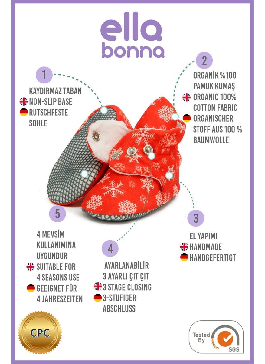 Ella Bonna Organic Cotton Baby Slippers, Non-Slip Sole, Newborn Booties, Home Nursery Shoes, New Year's Special Snow Ball  - Image 4