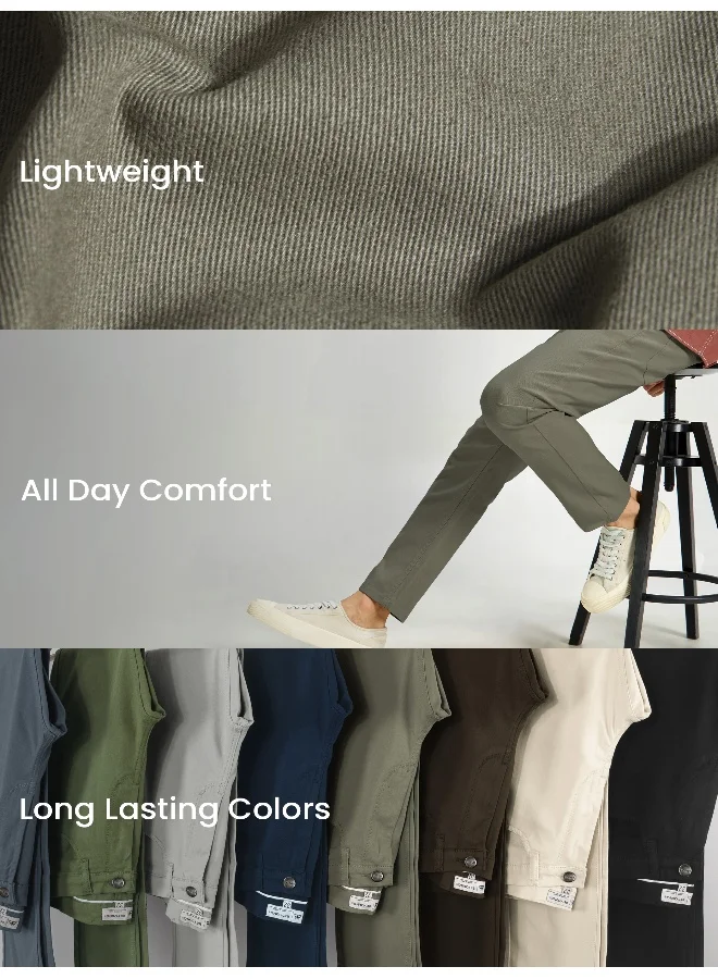 Beyoung BEYOUNG Casual Regular-fit Light Olive Green Chino Pants for Men