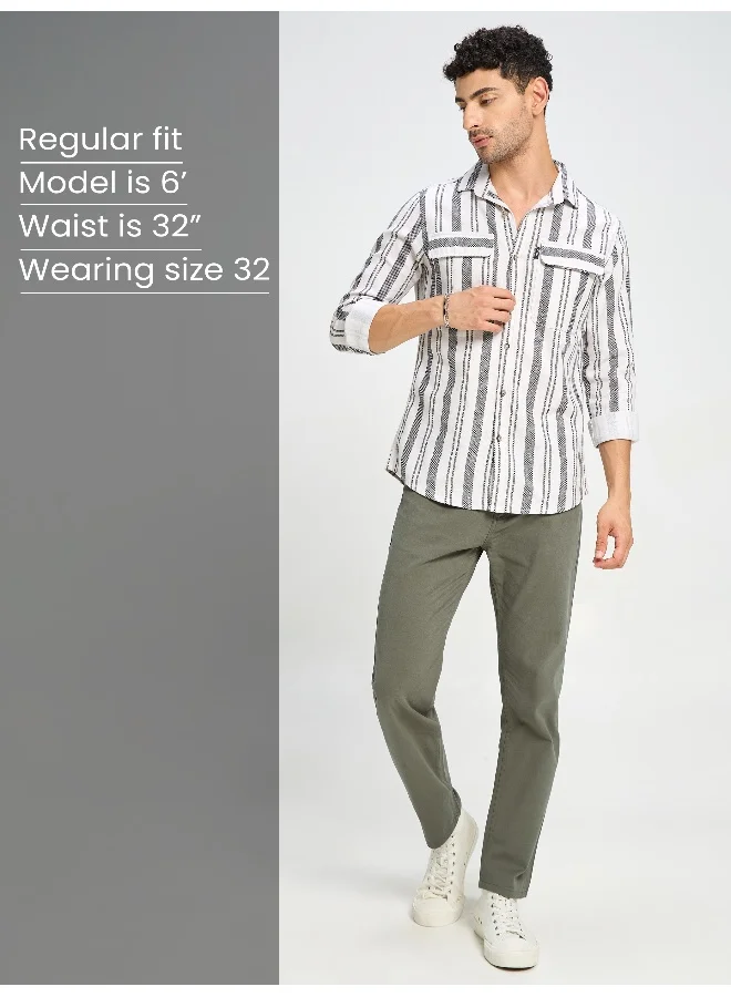 Beyoung BEYOUNG Casual Regular-fit Light Olive Green Chino Pants for Men