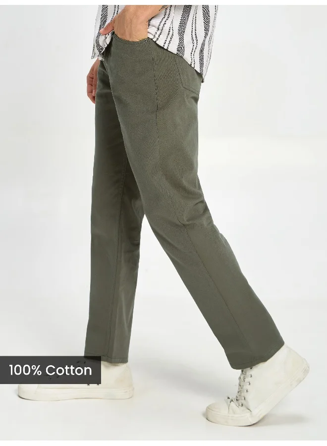 Beyoung BEYOUNG Casual Regular-fit Light Olive Green Chino Pants for Men