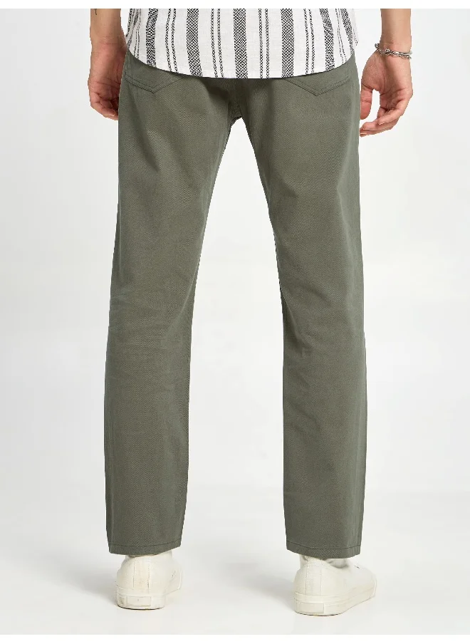 بيونغ BEYOUNG Casual Regular-fit Light Olive Green Chino Pants for Men