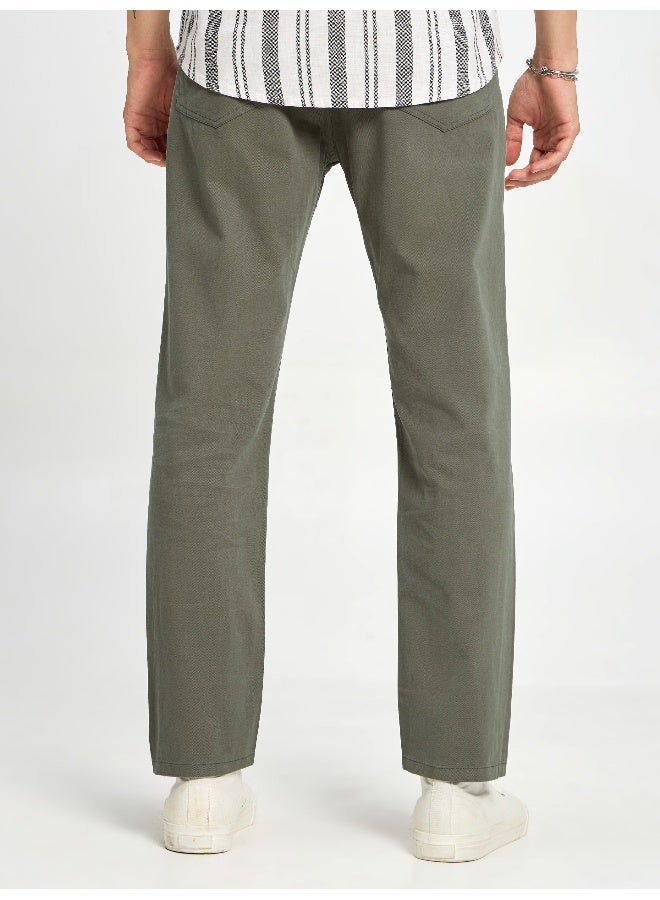 Beyoung BEYOUNG Casual Regular-fit Light Olive Green Chino Pants for Men  - Image 2