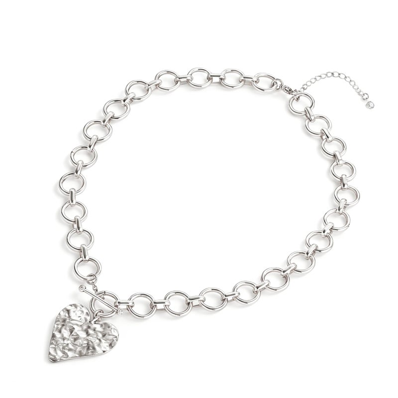 Robaice Chunky Silver Heart Necklace for Womenï¼ŒSilver Plated Chunky Heart Pendant Bold Chain Necklace with Toggle Claspï¼ŒWaterproof Non Tarnish Hypoallergenic Chunky Statement Jewelry Gift for Women - Image 1
