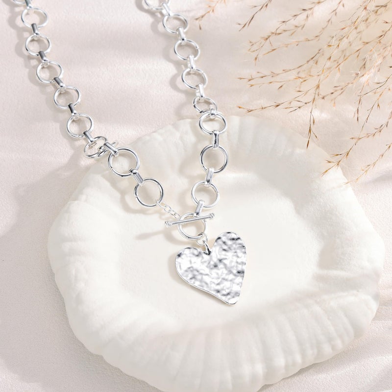 Robaice Chunky Silver Heart Necklace for Womenï¼ŒSilver Plated Chunky Heart Pendant Bold Chain Necklace with Toggle Claspï¼ŒWaterproof Non Tarnish Hypoallergenic Chunky Statement Jewelry Gift for Women - Image 5