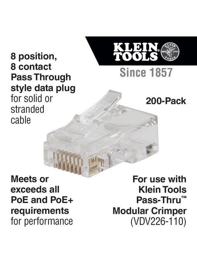 كلاين تولز قابس بيانات معياري VDV826-763 من كلاين تولز، RJ45 CAT6، مطلي بالذهب، موصلات مرور، عبوة من 200 قطعة  - Image 2