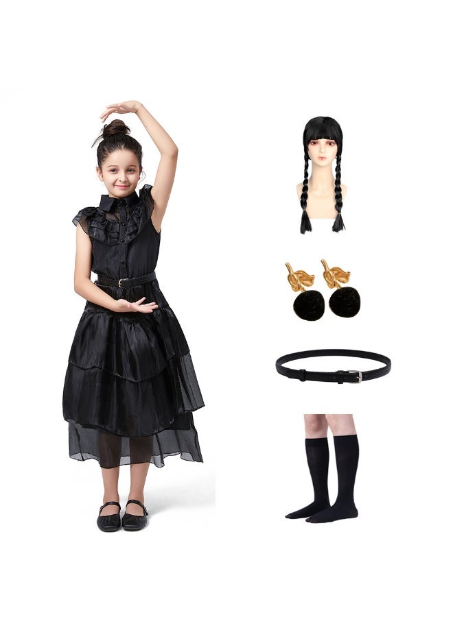NIBEMINENT Adams Family Role Play Costume Wednesday Performance Outfit Same As Black Dress Dance Drama Performance Clothes Special Purpose  - Image 1