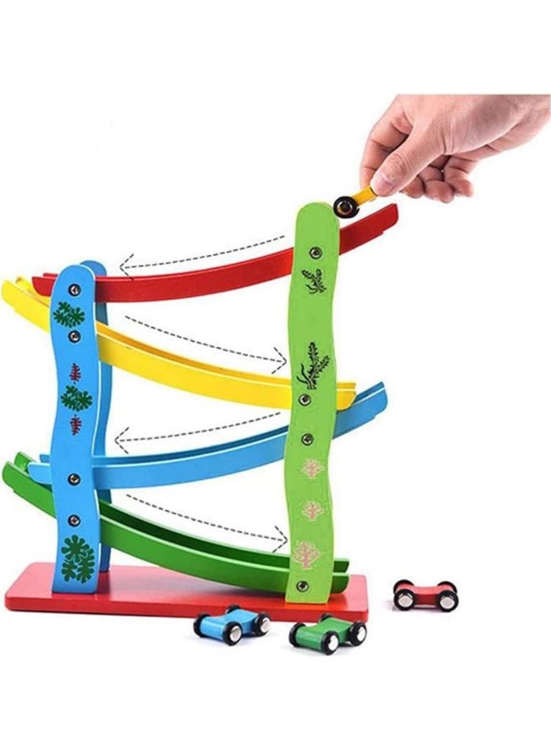 4 Layers Children Wooden Sliding Motor Racing Track Toy Car Game Ramp Racers With Cars - Image 5