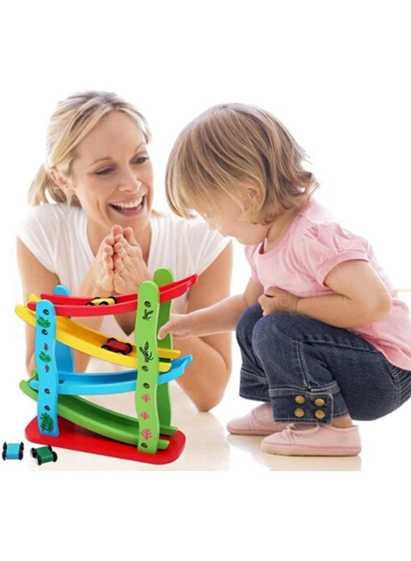 4 Layers Children Wooden Sliding Motor Racing Track Toy Car Game Ramp Racers With Cars - Image 2