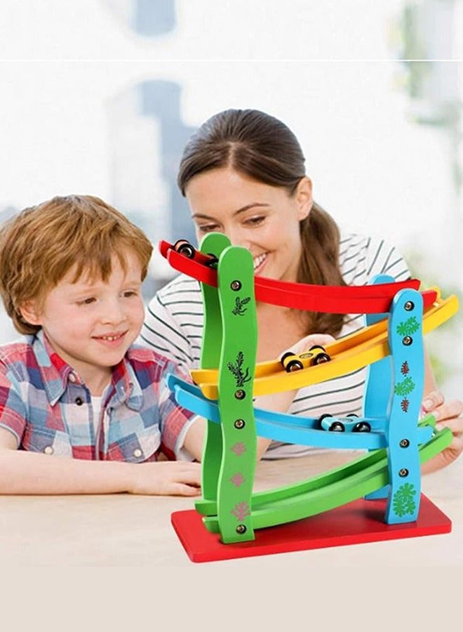 4 Layers Children Wooden Sliding Motor Racing Track Toy Car Game Ramp Racers With Cars - Image 1