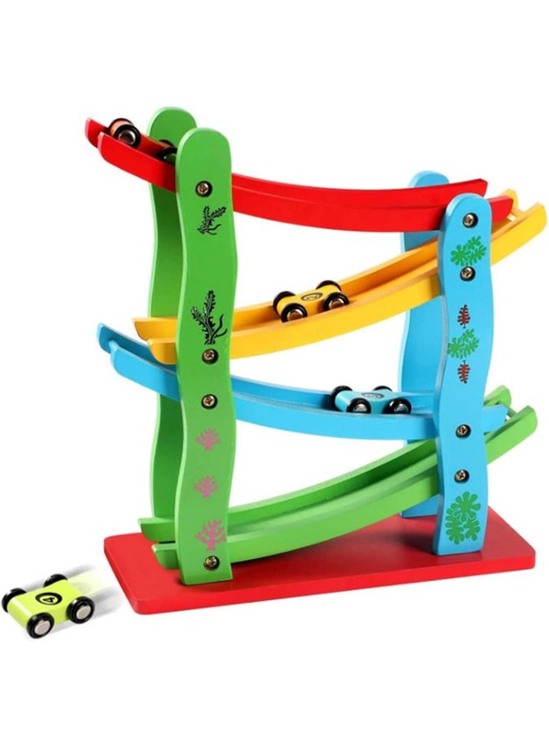 4 Layers Children Wooden Sliding Motor Racing Track Toy Car Game Ramp Racers With Cars - Image 3