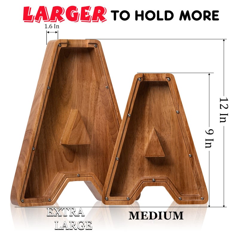ladenk Piggy Bank for Kids Boys Girls, Wooden Large Letter Piggy Bank Alphabet Money Bank with Initial H, Coin Bank Fun Gifts for Birthday, Christmas, Festival, Baby Shower - Image 3