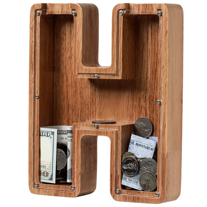 ladenk Piggy Bank for Kids Boys Girls, Wooden Large Letter Piggy Bank Alphabet Money Bank with Initial H, Coin Bank Fun Gifts for Birthday, Christmas, Festival, Baby Shower - Image 1