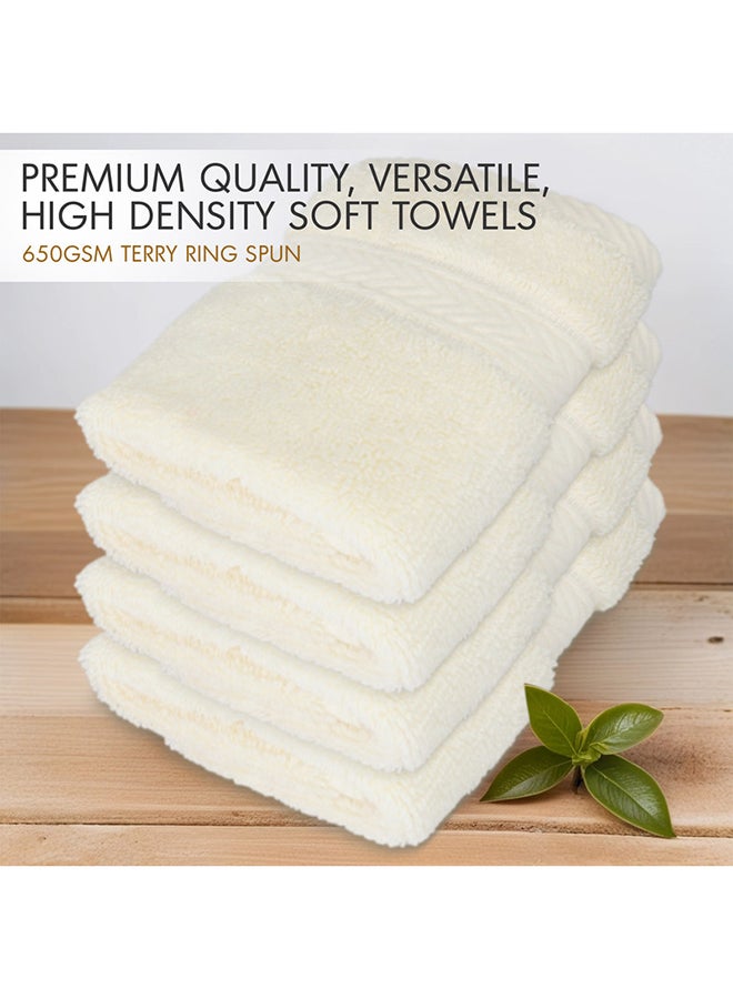 Hotel Linen Klub LUXURY PACK of 4 Face Towel - 100% Cotton 650 GSM Terry Dobby Border Ring Spun - Super Soft ,Quick Dry,Highly Absorbent ,Size: 30x30cm,Cream - Image 2