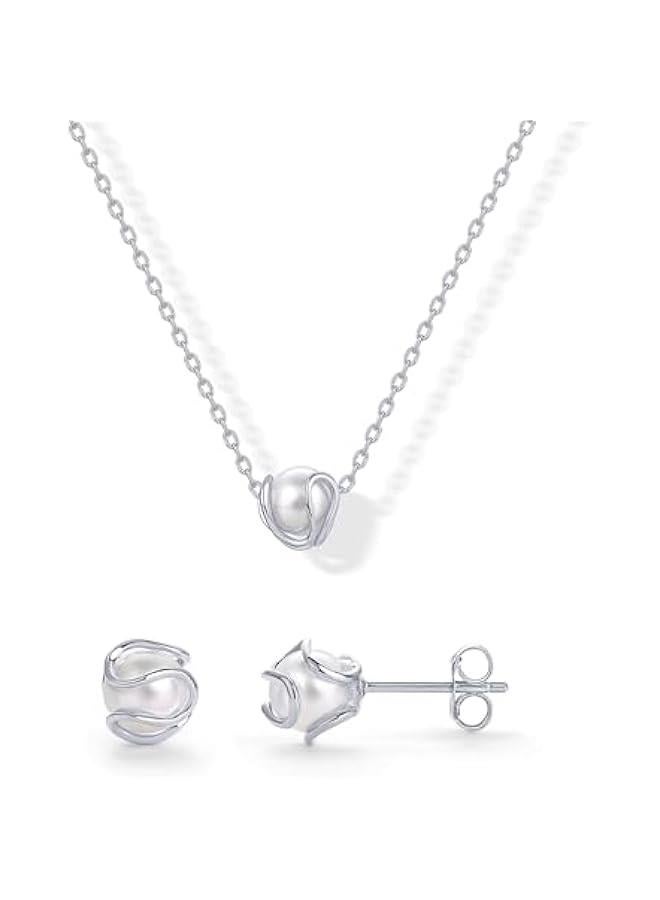 PAVOI 14K Gold Plated Round Shell Pearl Jewelry Set for Women - Gold Pearl Necklace and Earring Set with Pendant Necklace and Caged Stud Earrings Pack - Image 1