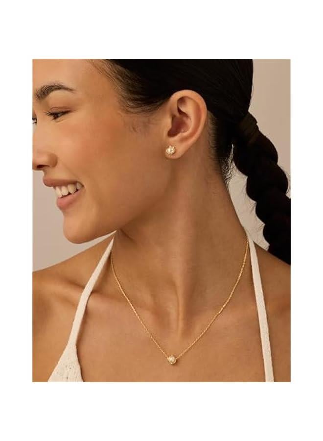 PAVOI 14K Gold Plated Round Shell Pearl Jewelry Set for Women - Gold Pearl Necklace and Earring Set with Pendant Necklace and Caged Stud Earrings Pack - Image 2