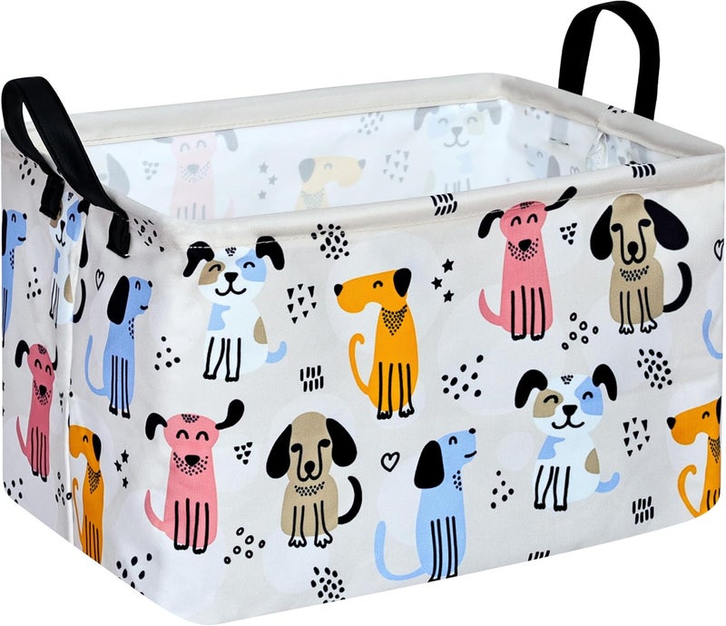 DUYIY Rectangle Cute Dog Pattern Gift Laundry Basket for Girls and Boys Baby Storage Basket for Dirty Cloth Toys Nursery Kids Clothes Gift Storage Bin with Handles - Image 1