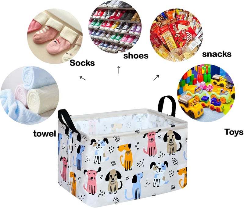 DUYIY Rectangle Cute Dog Pattern Gift Laundry Basket for Girls and Boys Baby Storage Basket for Dirty Cloth Toys Nursery Kids Clothes Gift Storage Bin with Handles - Image 4