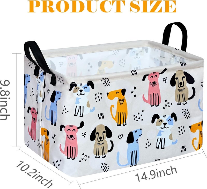 DUYIY Rectangle Cute Dog Pattern Gift Laundry Basket for Girls and Boys Baby Storage Basket for Dirty Cloth Toys Nursery Kids Clothes Gift Storage Bin with Handles - Image 3