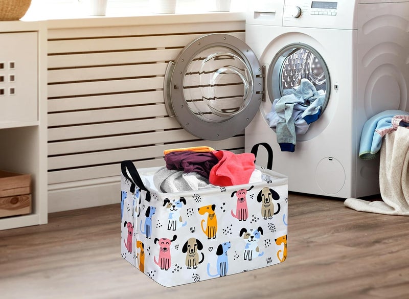 DUYIY Rectangle Cute Dog Pattern Gift Laundry Basket for Girls and Boys Baby Storage Basket for Dirty Cloth Toys Nursery Kids Clothes Gift Storage Bin with Handles - Image 2
