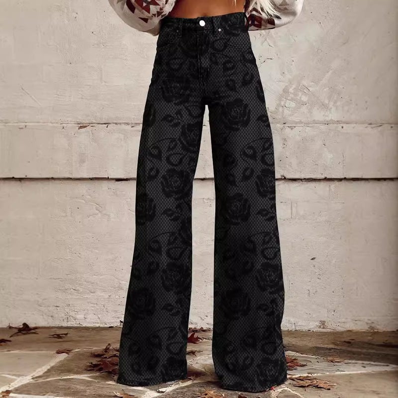Digital Printing Five-Pointed Star Denim Women'S Wide Leg Pants 3D Women'S Trousers Flared Pants Selling - Image 1