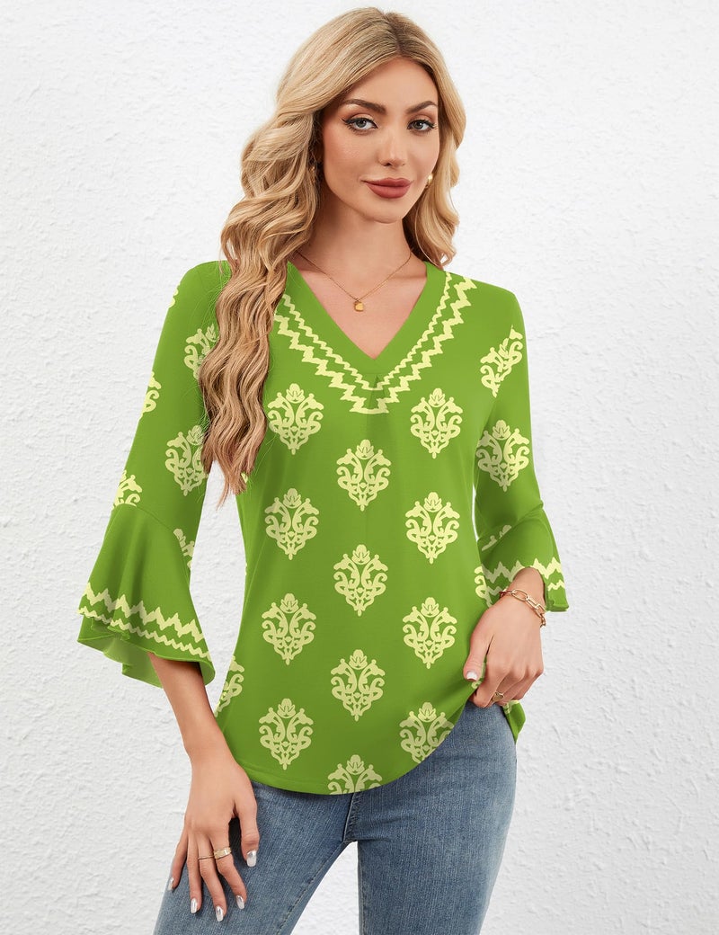 LUYAA Boho Tops for Women Dressy Professional Formal Clothes Womens Summer Tops 3/4 Sleeve Elegant Work Shirts Business Casual Blouses XL - Image 3