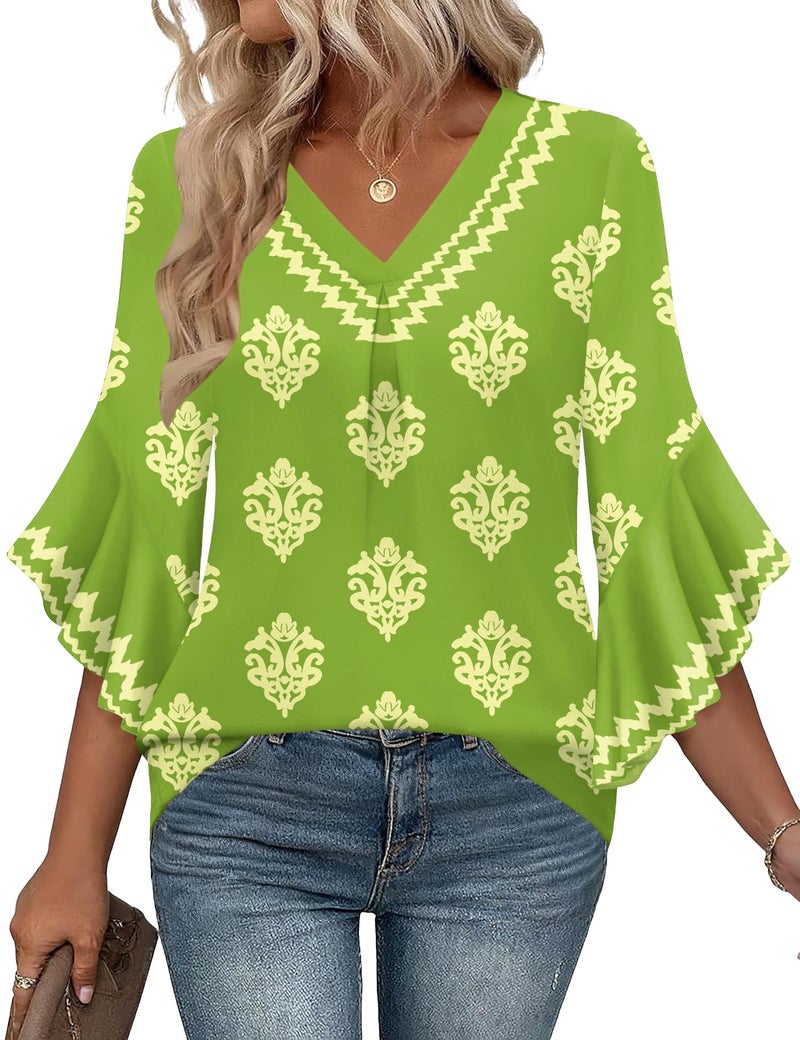 LUYAA Boho Tops for Women Dressy Professional Formal Clothes Womens Summer Tops 3/4 Sleeve Elegant Work Shirts Business Casual Blouses XL - Image 1