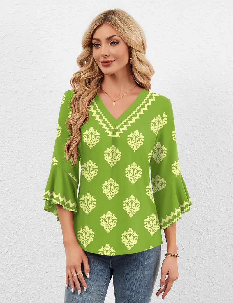 LUYAA Boho Tops for Women Dressy Professional Formal Clothes Womens Summer Tops 3/4 Sleeve Elegant Work Shirts Business Casual Blouses XL - Image 4