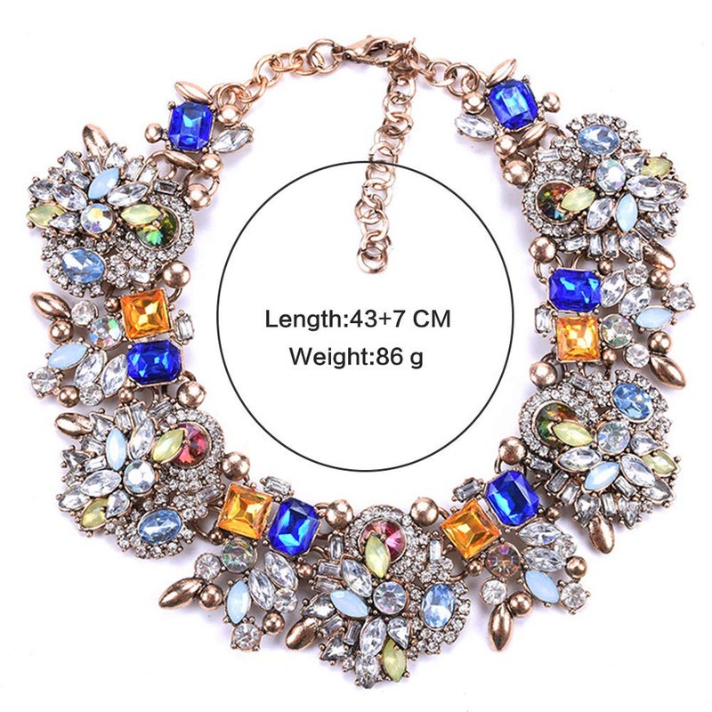 Zthread Bib Statement Necklace Colorful Glass Crystal Collar Choker Necklace For Women Fashion Accessories (Blue+Green) - Image 3
