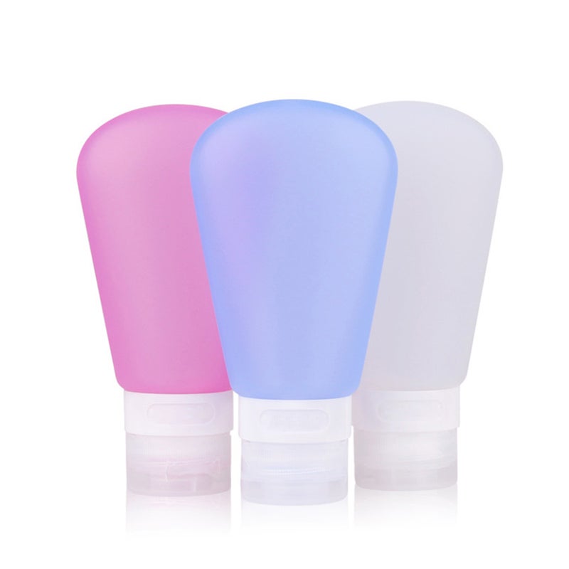 3pcs Portable Travel Bottles Set Soap Dispensers Silicone Bottles Countertop Lotion Containers 37ml (Pink + Blue + Transparency) - Image 3