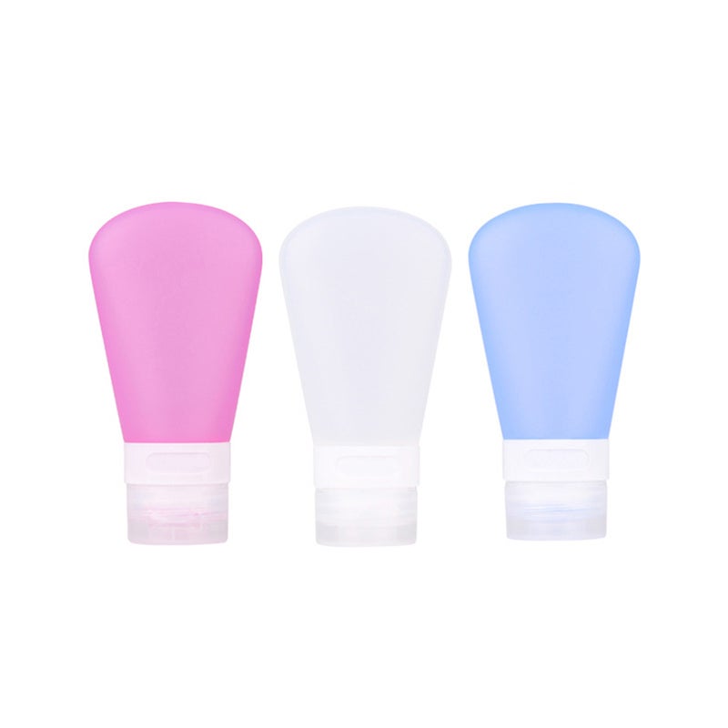 3pcs Portable Travel Bottles Set Soap Dispensers Silicone Bottles Countertop Lotion Containers 37ml (Pink + Blue + Transparency) - Image 1
