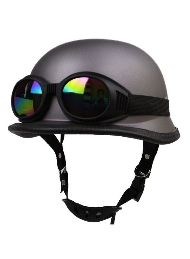 Gray Cobra Goggles Electric Car Helmet With Glasses Retro Half Helmet Fashion Men's And Women's Harley Helmet Outdoor Riding Protection Summer Helmet