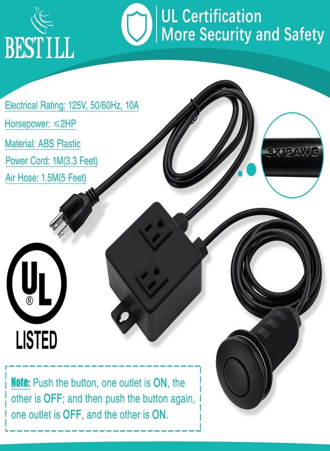 BESTILL Sink Top Air Switch Kit for Garbage Disposal, Matte Black 3.6" Long Push Button with Brass Cover, UL Listed Dual Outlet Power Module, Compatible with Disposer and Dishwasher - Image 4
