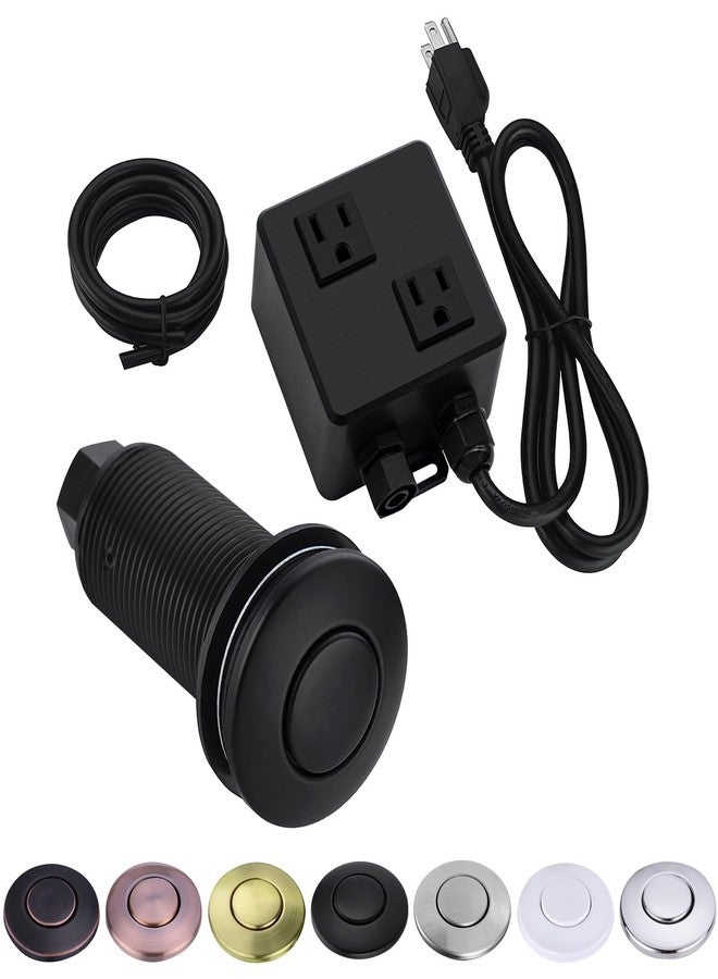 BESTILL Sink Top Air Switch Kit for Garbage Disposal, Matte Black 3.6" Long Push Button with Brass Cover, UL Listed Dual Outlet Power Module, Compatible with Disposer and Dishwasher - Image 1