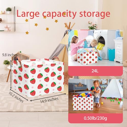 NTAOHAMPER Rectangular Storage Basket with Handles Cotton Canvas Fabric Strawberry Pattern Room Decor Gift Basket Book Box - Image 3