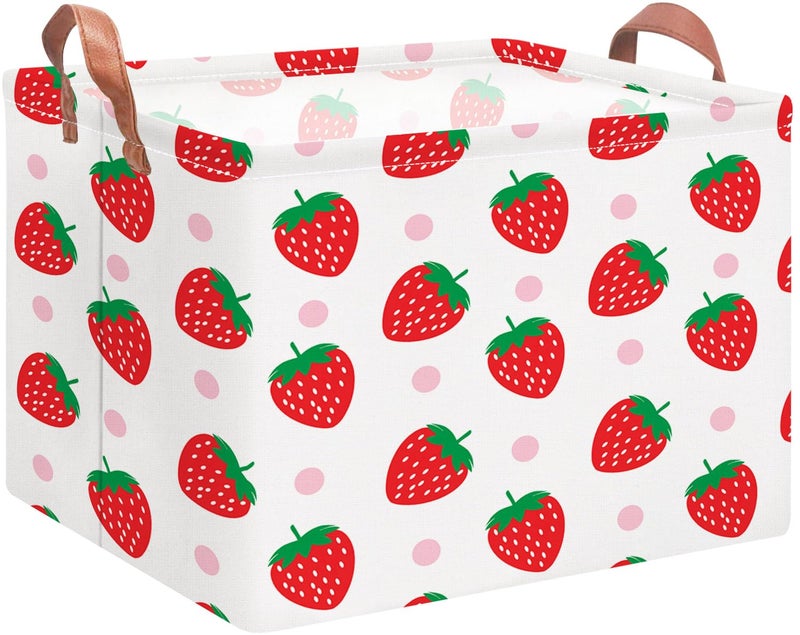 NTAOHAMPER Rectangular Storage Basket with Handles Cotton Canvas Fabric Strawberry Pattern Room Decor Gift Basket Book Box - Image 2