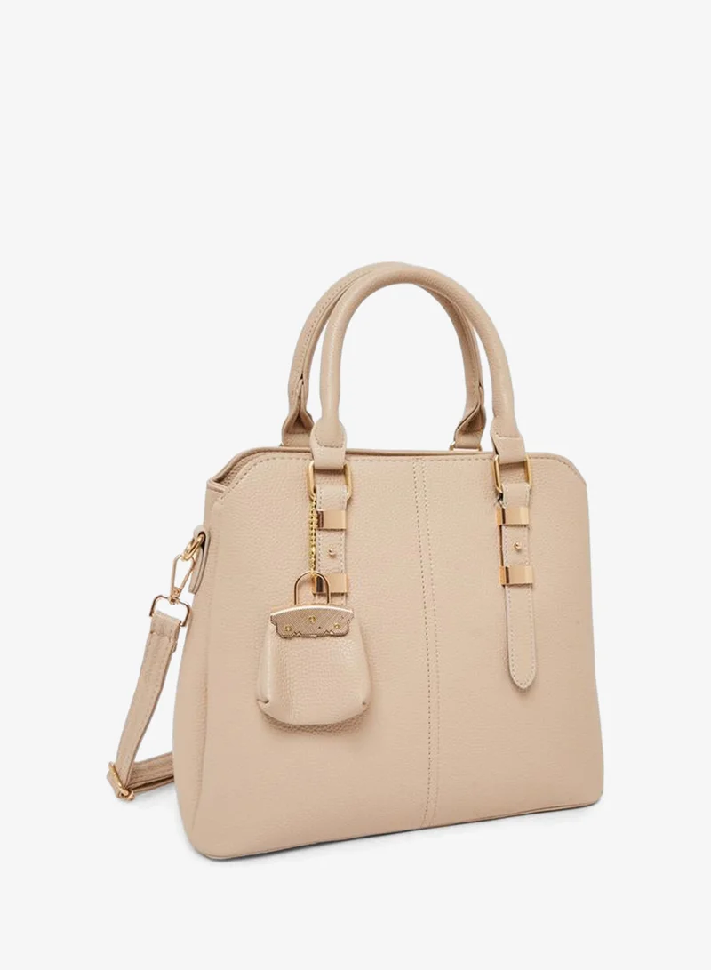 Beige Structured Tote Bag with Charm Detail