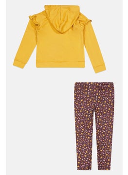 Body Glove Kids Girl 2 Pcs Floral Print Sweatshirt And Pants Set, Yellow  - Image 2