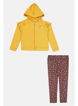 Body Glove Kids Girl 2 Pcs Floral Print Sweatshirt And Pants Set, Yellow  - Image 1