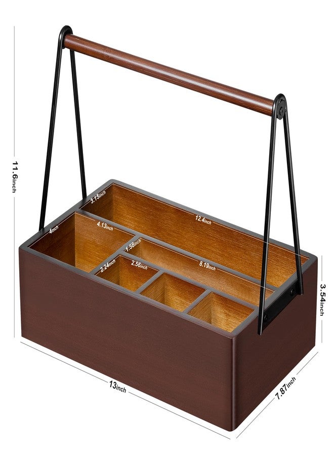 PTSTING Silverware Caddy with Handle Acacia Wood Utensil Holder Paper Plate Dispenser for Countertop Flatware Organizer Box for Spoons Forks Plates Cups Napkins - Image 5